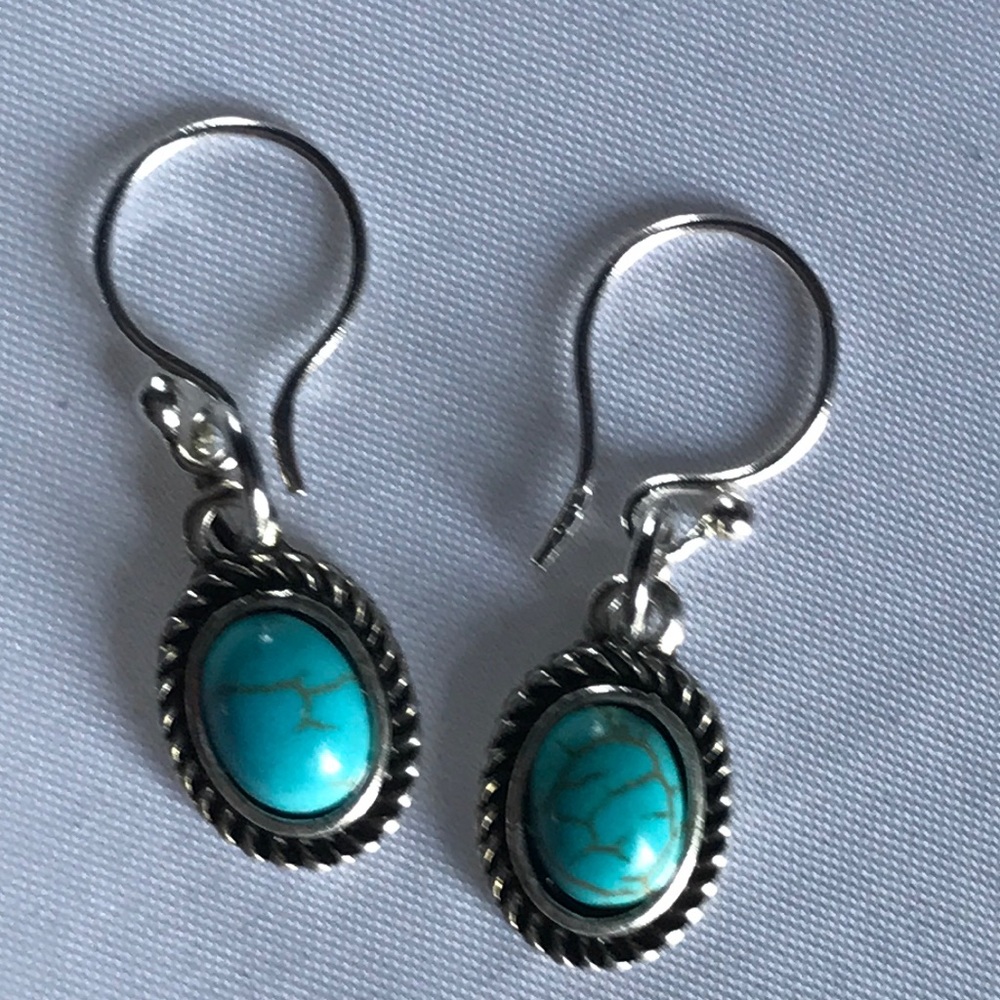 New! Sterling Silver Turquoise Drop Earrings - Picture 5 of 8